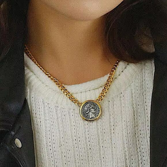 Gold Coin Pendant Necklace,, Charm, Boho, Medallion - Picture 3 of 6